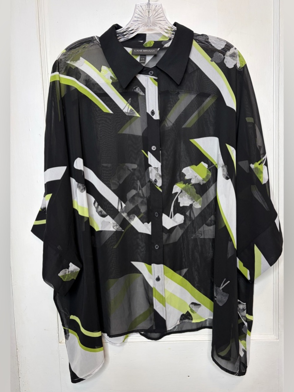 Lane Bryant Sheer Curved Hem Lightweight Top Artsy Abstract Lagenlook Sz 14/16